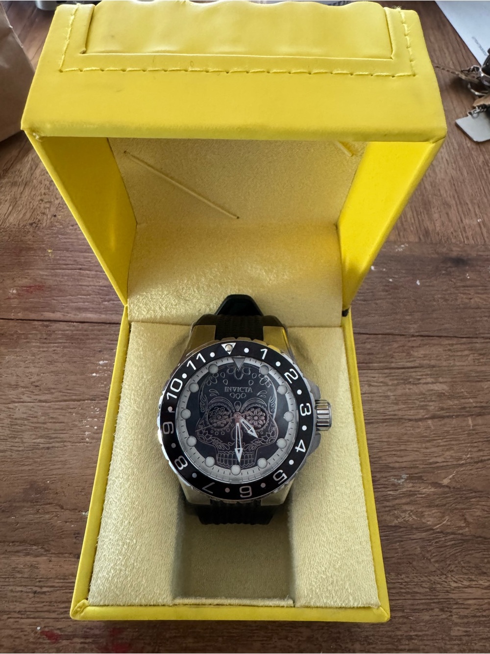 Invicta Men's Black Dial Watch with Floral Skeleton Design